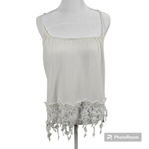 Aiden Y Sleeveless Gauze-like Flowy Crocheted Floral Fringe Crop Top L